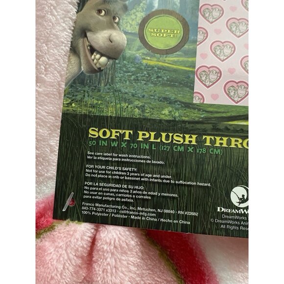 Shrek And Fiona Valentines Hearts Soft Plush Throw Blanket 50” X 70” Pink NEW - Picture 5 of 15